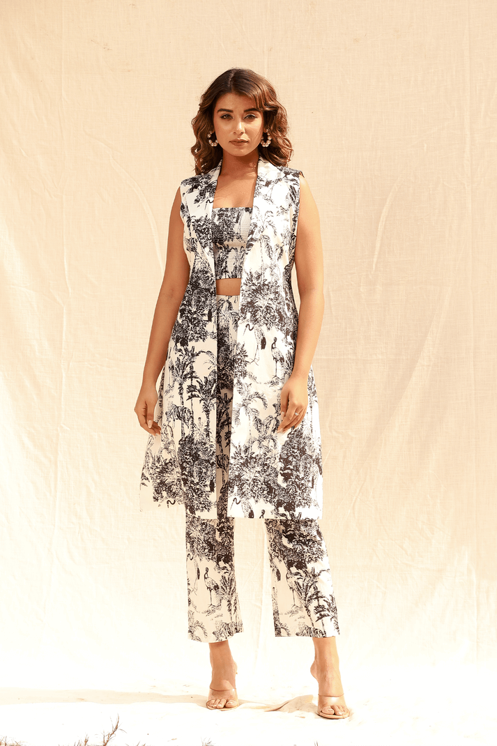 Dior print trench with pants & tube top set