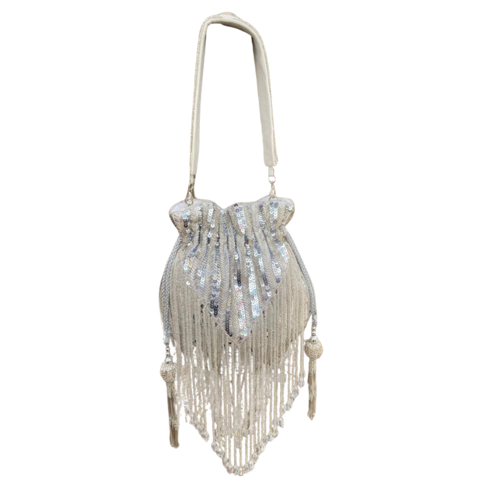 Shimmering Silver Cascade Potli