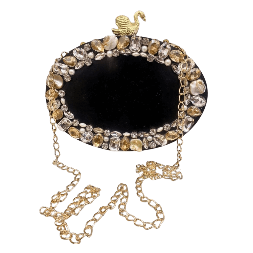 Midnight Swan Crystal Oval Clutch