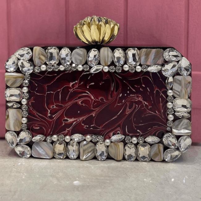 Regal Ruby Crystal Frame Clutch