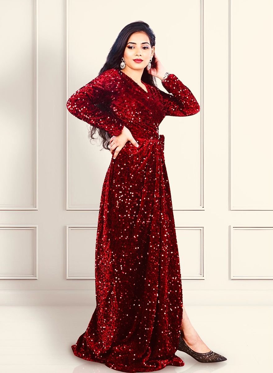 Maroon Sequins Gown