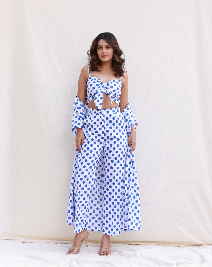 Blue Polka Dot Crop Top Co-ord Set