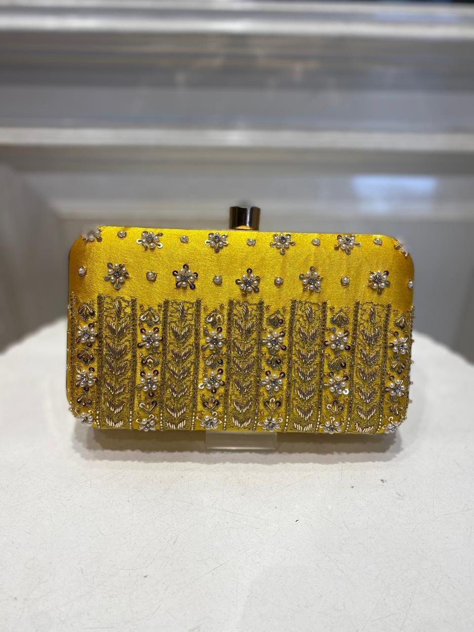 Vibrant Yellow Embroidered Clutch