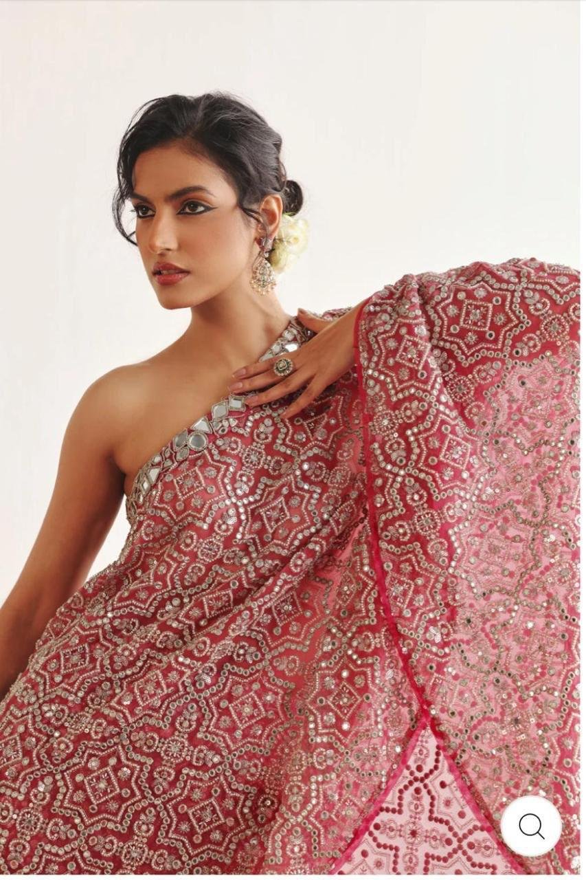 Crimson Mirage Asymmetrical Sharara Set